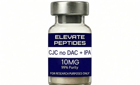 Elevate Peptides vial labeled CJC no DAC + IPA 10MG 99% Purity for research purposes only