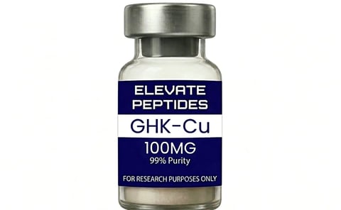 Vial of Elevate Peptides GHK-Cu powder for research purposes